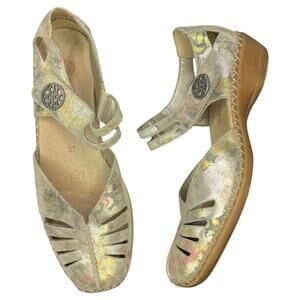 Remonte Women's Shoes 37 6 Gold Metallic Floral Leather Mary Jane Comfort